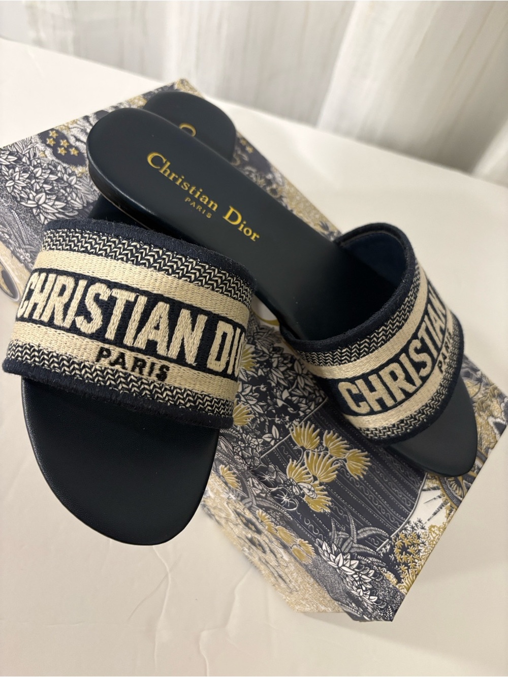 CD Black and Cream Logo Slide Sandals